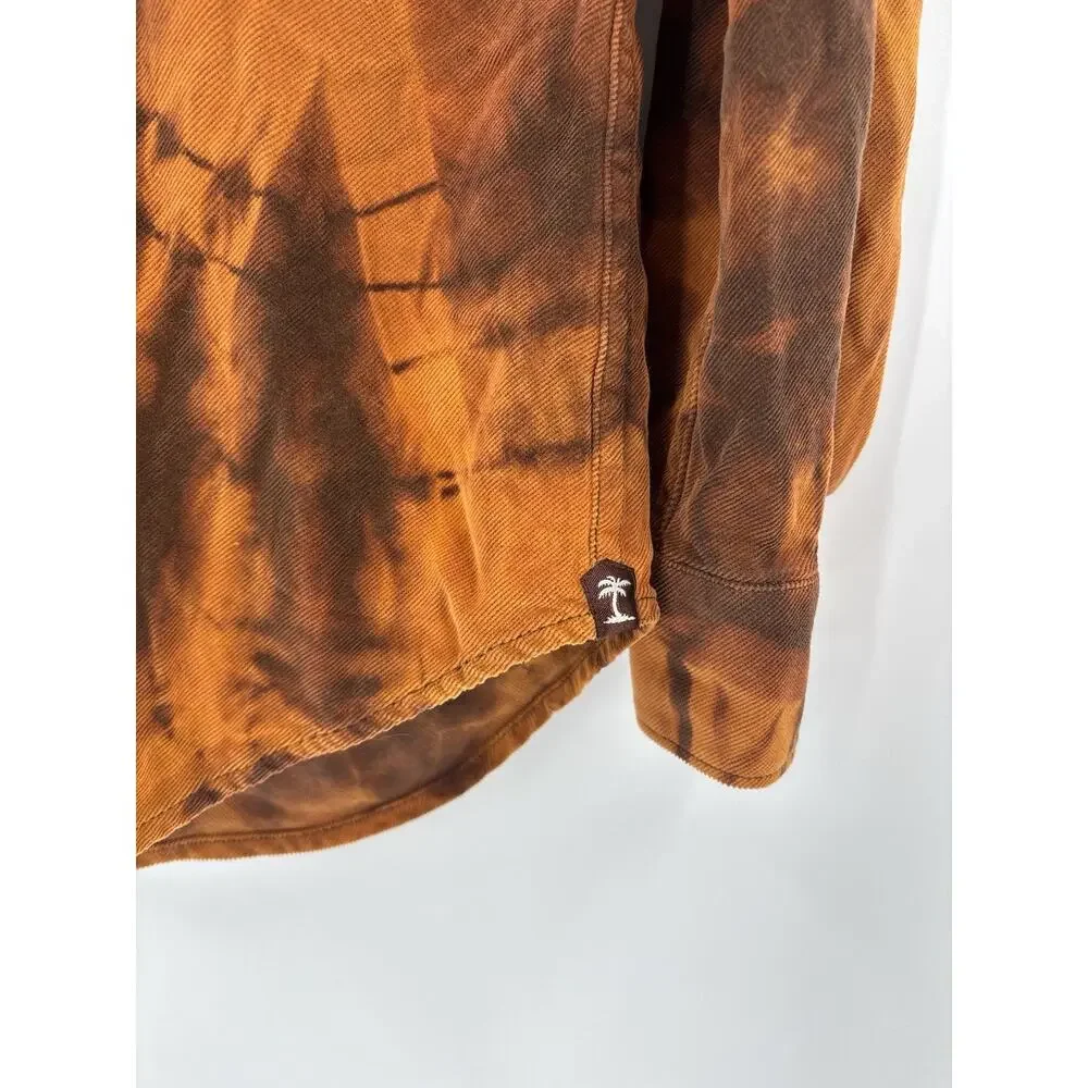 Tommy Bahama Button Down Mens Medium Orange Brown Corduroy Tie Dye Distressed